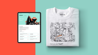 Admind recruitment campaign on a tablet and on a shirt