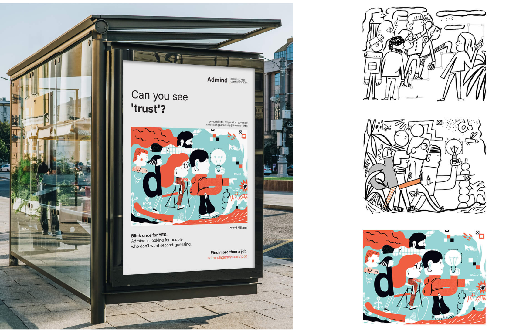 Admind recruitment campaign on a bus stop banner