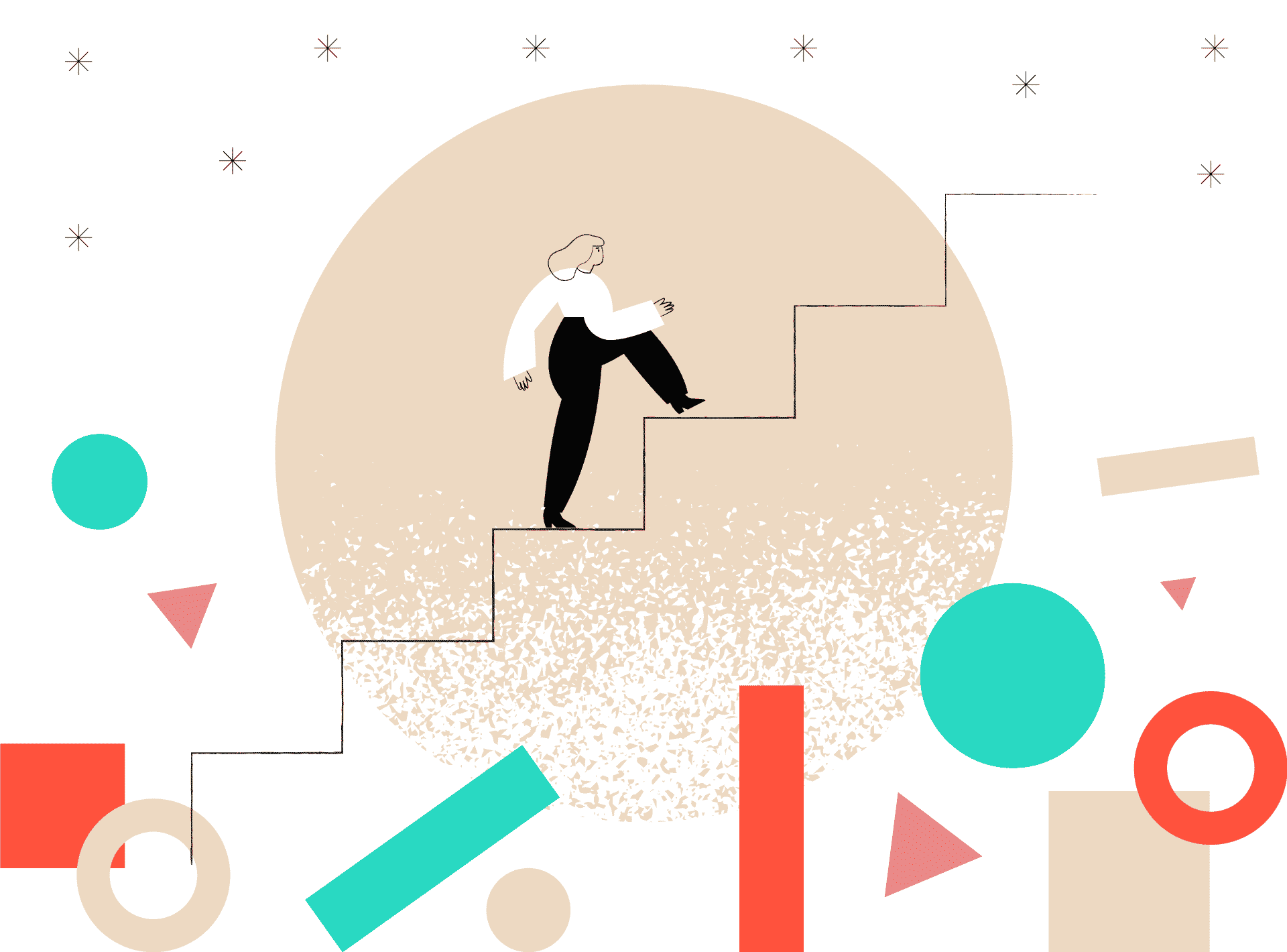woman climbing the stairs illustration