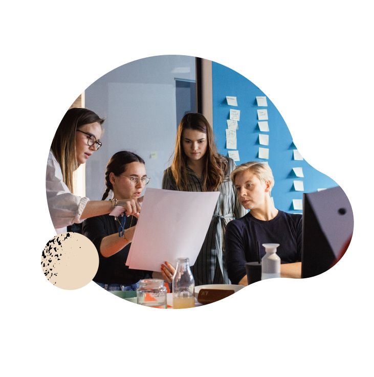Group of people discussing a project together